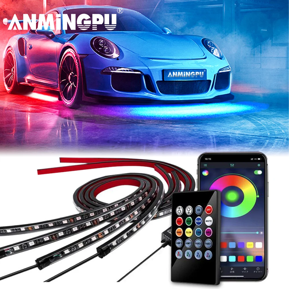 

Автомобильная гибкая светодиодная лента ANMINGPU, светодиодная лента для нижнего корпуса с дистанционным управлением/управление через приложение, RGB светильник свет, s окружающая атмосфера, автомобильная декоративная лампа