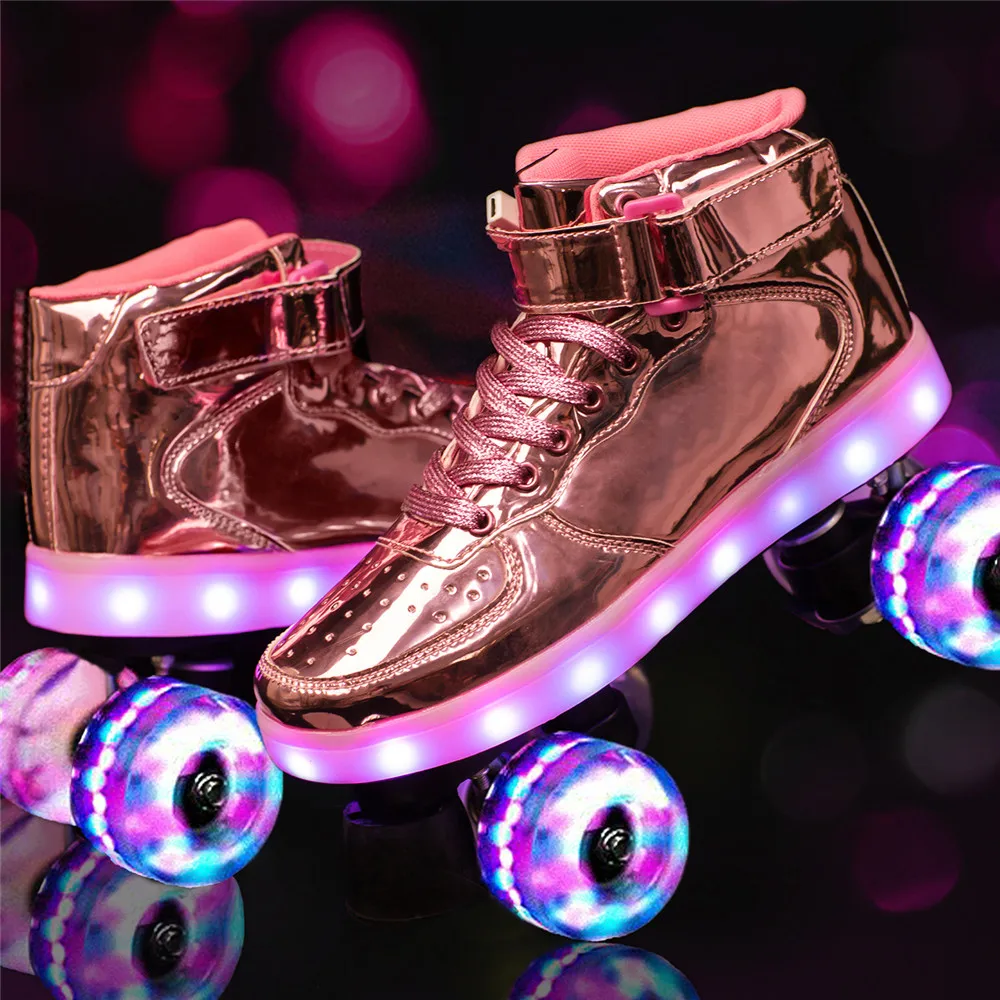 

New Led Rechargeable 7 Colorful Flash Shoes Double Row 4 Wheel Roller Skates Outdoor Men Women Patines skate