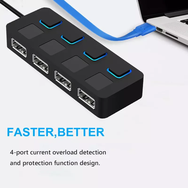 

USB 2.0 HUB Multi USB Splitter 4 Ports Expander Multiple USB2.0 HUB LED Indicator Power Adapter with Switch For Computer Laptop