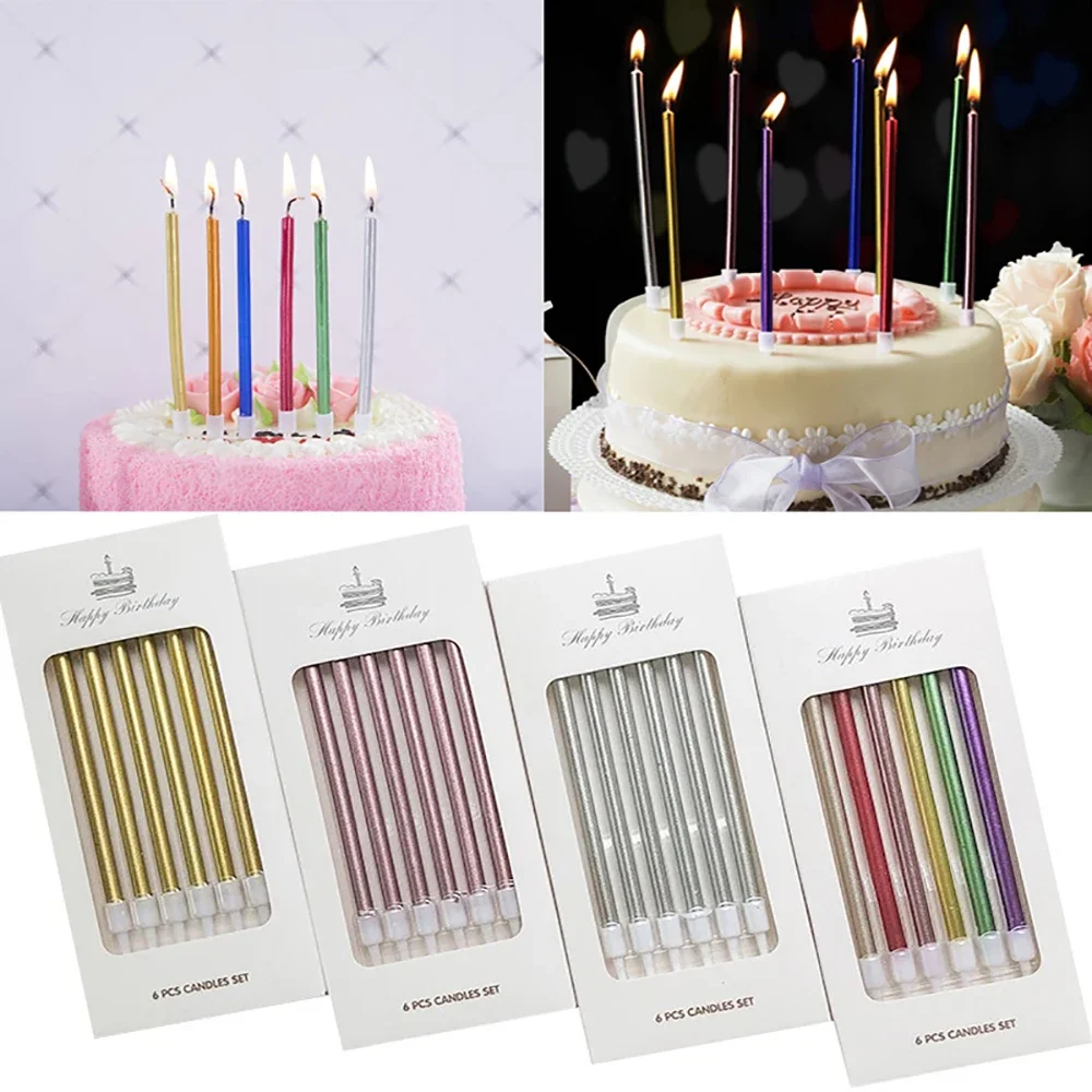 

6pcs Cake Candle Birthday Candles Long Colorful Candles 13.5cm Wedding Decoration Birthday Festival Table Decor Candles Set