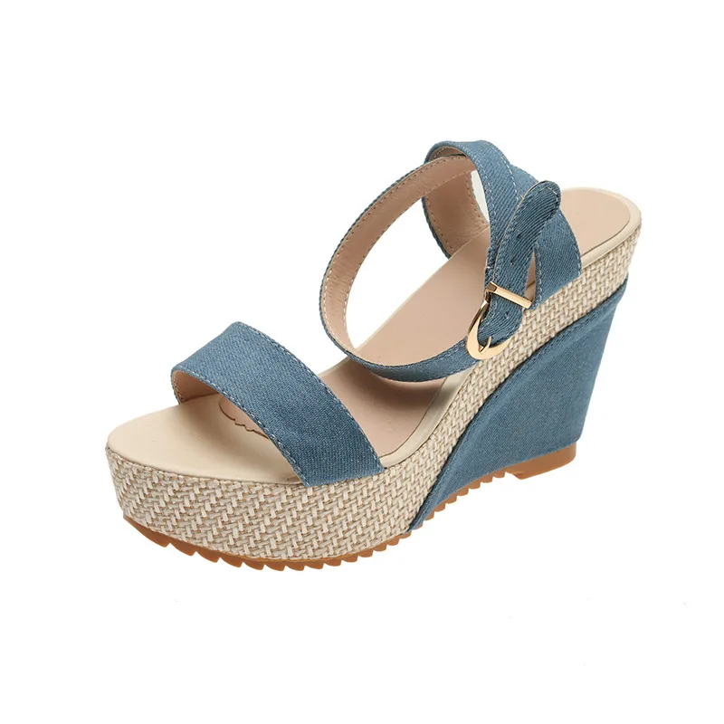 

Comfortable Walking Fashion Blue Casual Rubber Platform High Heels Wedges Women's Summer Sandals