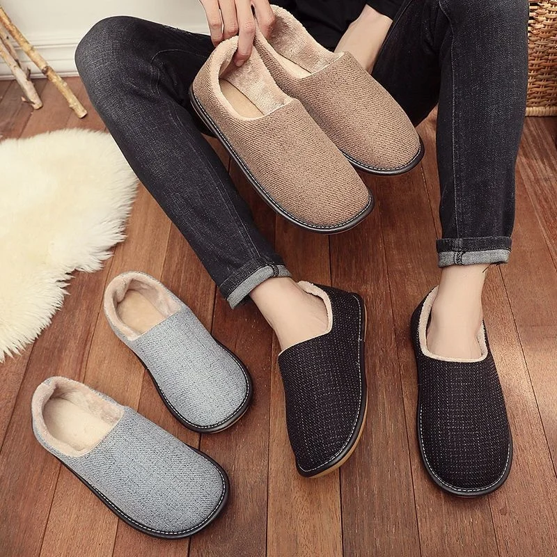 

Тапочки хлопковые для мужчин и женщин, домашние тапочки с хлопковой подкладкой для пожилых людей, Нескользящие, с мягкой подошвой, домашние тапочки для осени и зимы