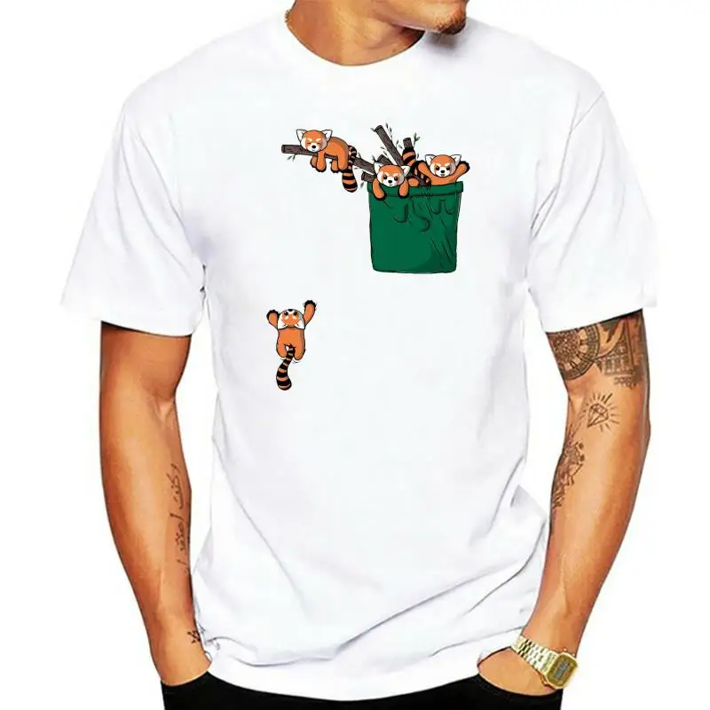 

Красная футболка с карманом в виде панды, женская футболка с рисунком в виде Красной панды, потрясающая Классическая футболка большого разм...