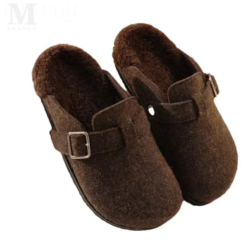 Женские хлопковые тапочки на меху плоской подошве повседневные прогулочные