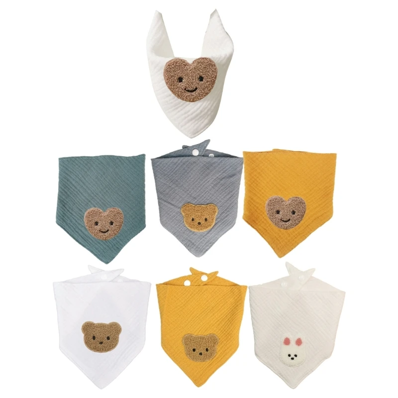 

Cotton Bibs Four Layers Baby Bibs Bear Embroidered Baby Dribble Bibs Gift