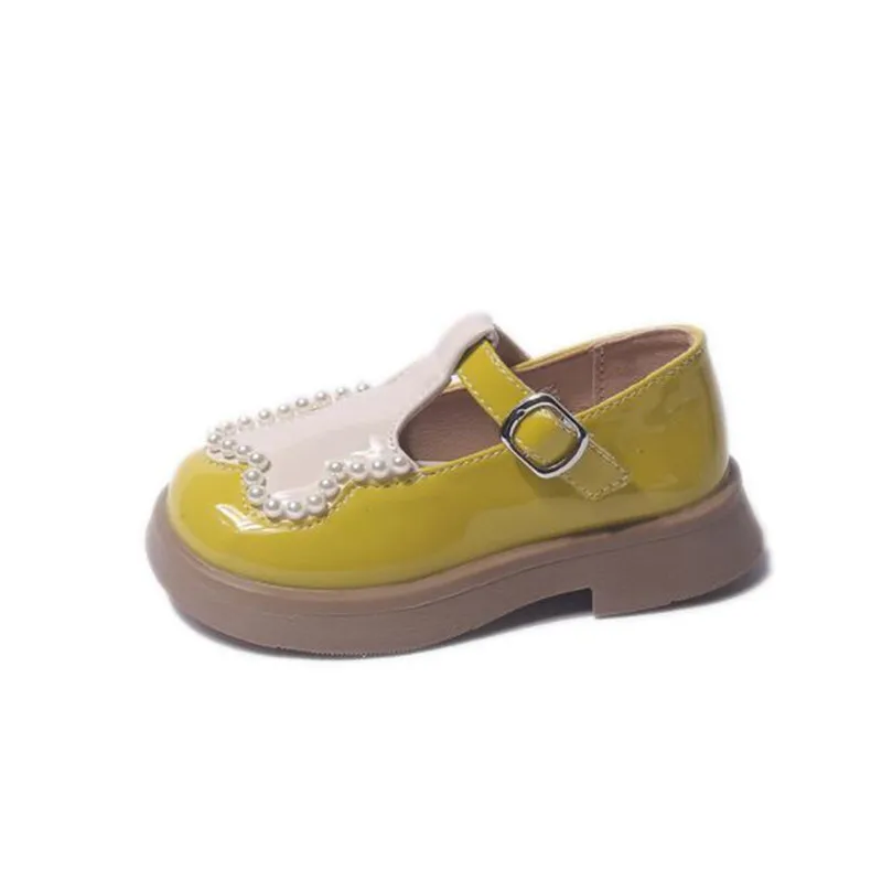 

4-16Y Girls' leather shoes 2022 autumn fashion Korean color matching princess shoes pearl performance shoes Lolita single shoes