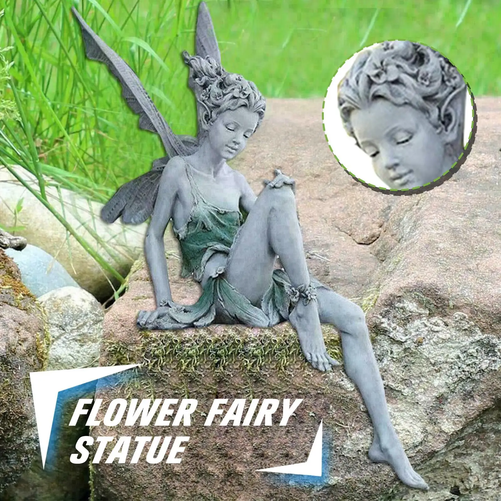 

Flower Fairy Sculpture Garden Landscaping Yard Art Ornament Resin Turek Sitting Statue Outdoor Angel Girl Figurines Craft