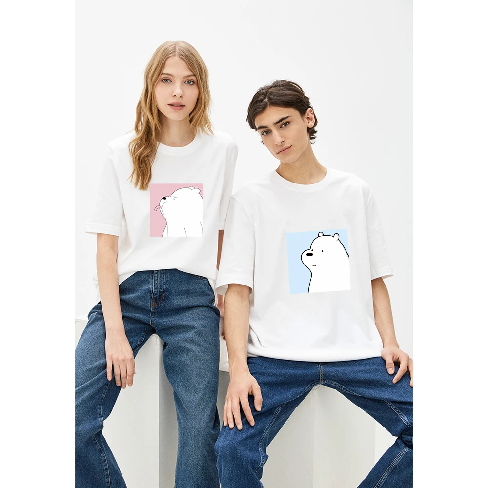 Футболка с принтом медведя для мужчин и женщин хлопковая тенниска коротким