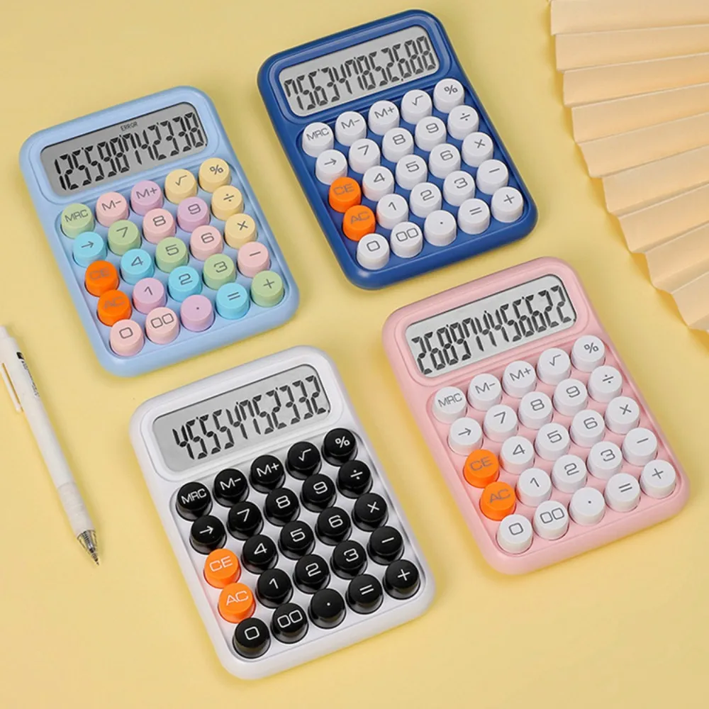 

Cute Jelly Beans Mechanical Keyboard Calculator Office Student Exam Calculator 12-digit Display Large Screen Button Detachable
