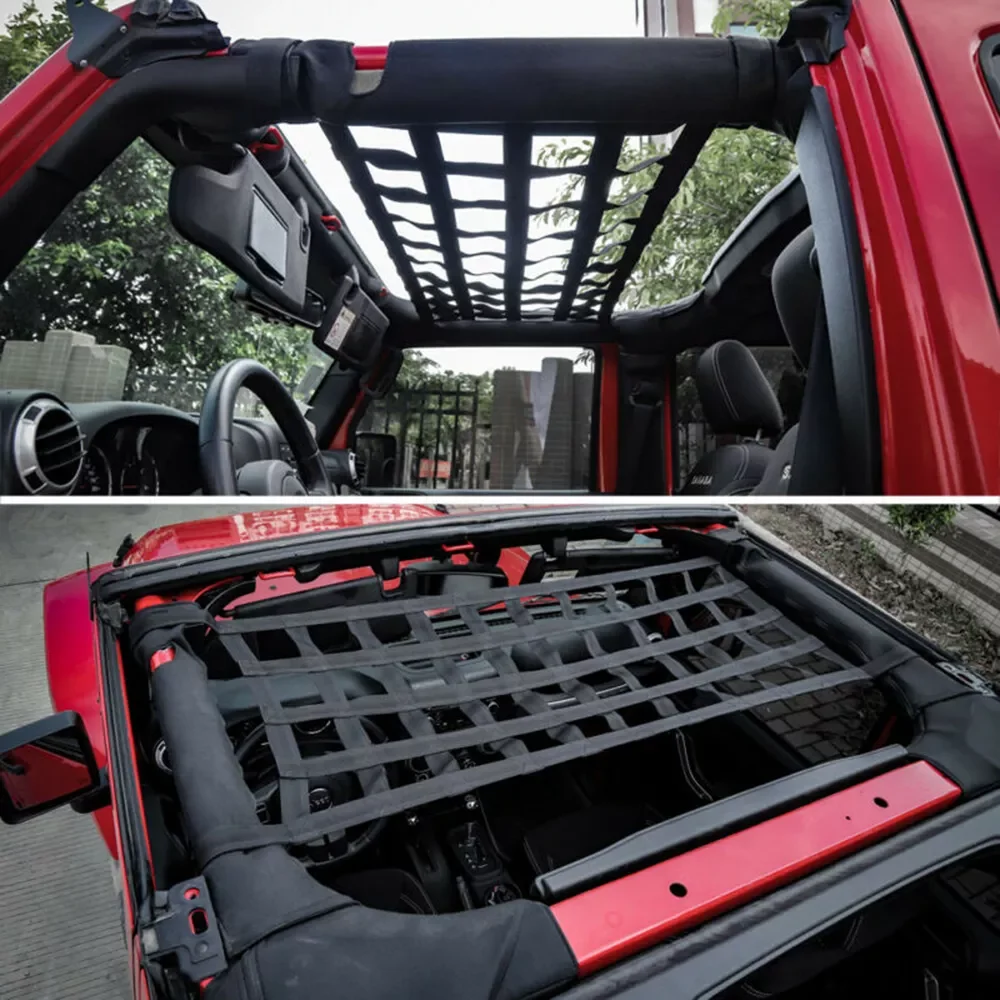 

1pc Roof Hammock Black Mesh Cargo Net For Jeep Wrangler YJ TJ JK JL Practical Car Accessories Car Roof Storage Belt Net