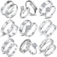 hot sale silver color rings fashion love ecg crystal adjustable open lovers ring for wedding party jewelry engagement ring gift