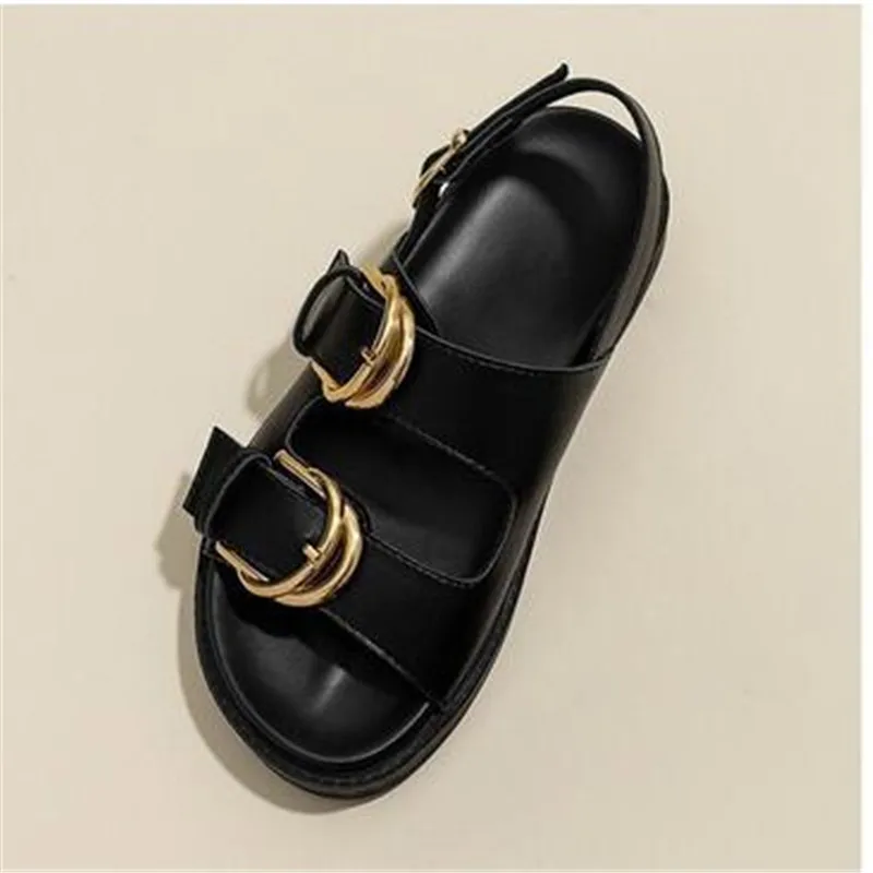 

brand designer women platform sandals gold buckle Roman shoes new summer metal circle gladiator sandalias mujer muffins slides