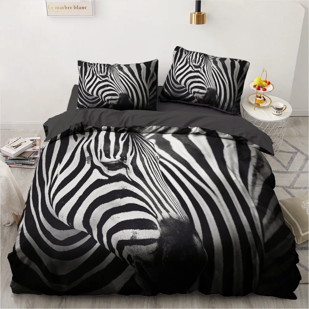 

3D Bedding Sets Black Quilt Cover Set Comforter Bed Three-piece Pillowcase King Queen 228x228cm Size Animal Zebra Design Printed