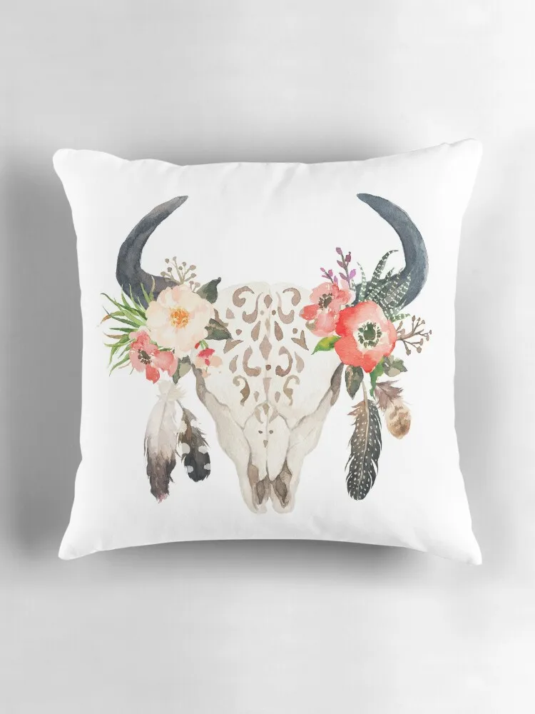 kolorowa czaszka byka - kwiatowy artystyczny nadruk poduszka do rzucania artykuły świąteczne poszewka na poduszkę elastyczna sofę