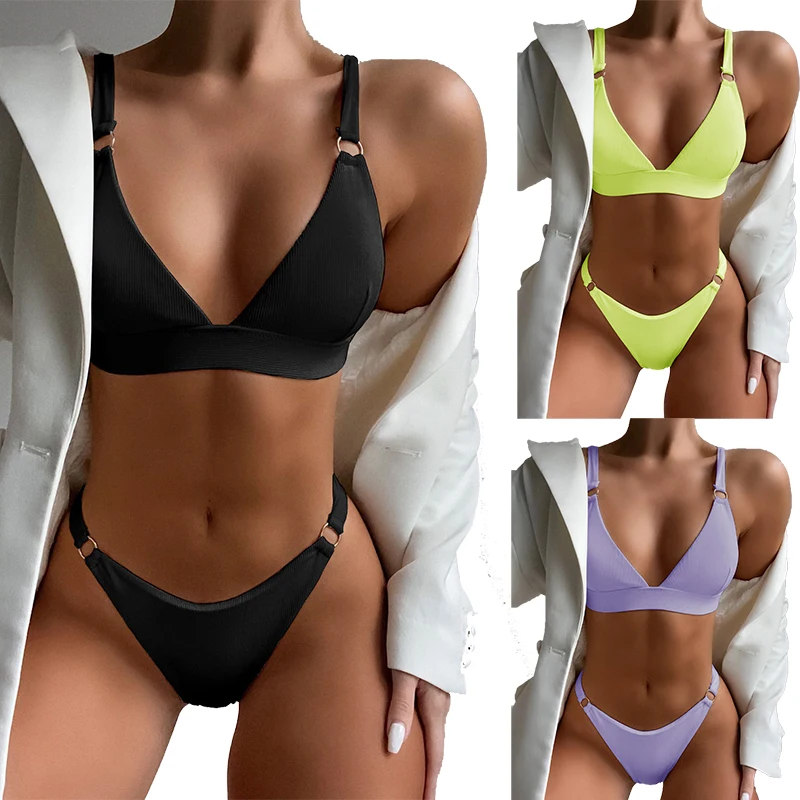 

Womens Sexy Two Piece Biniki Brazil New Swimwear Solid Color Swimsuit Bikinis 2022 Mujer
