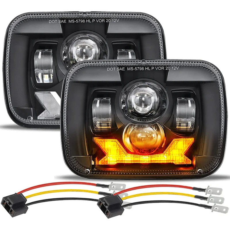 Фото Светодиодные фары 5x7 7x 6 9600LM 180W DOT H6054 w/ DRL поворотный сигнал Hi/Low Sea LED Beam для Jeep Wrangler YJ Cherokee XJ GMC comканалы №1