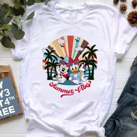 disney white women tops summer tees casual comfy style female t shirt minnie daisy pattern lady crewneck clothes trendy t shirt