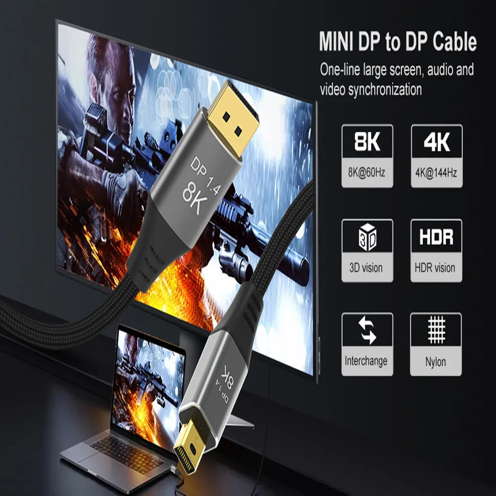 Кабель Mini DP к DisplayPort 8K DP1.4 двунаправленная передача мини кабель @ 60 Гц 4K 144 для MacBook