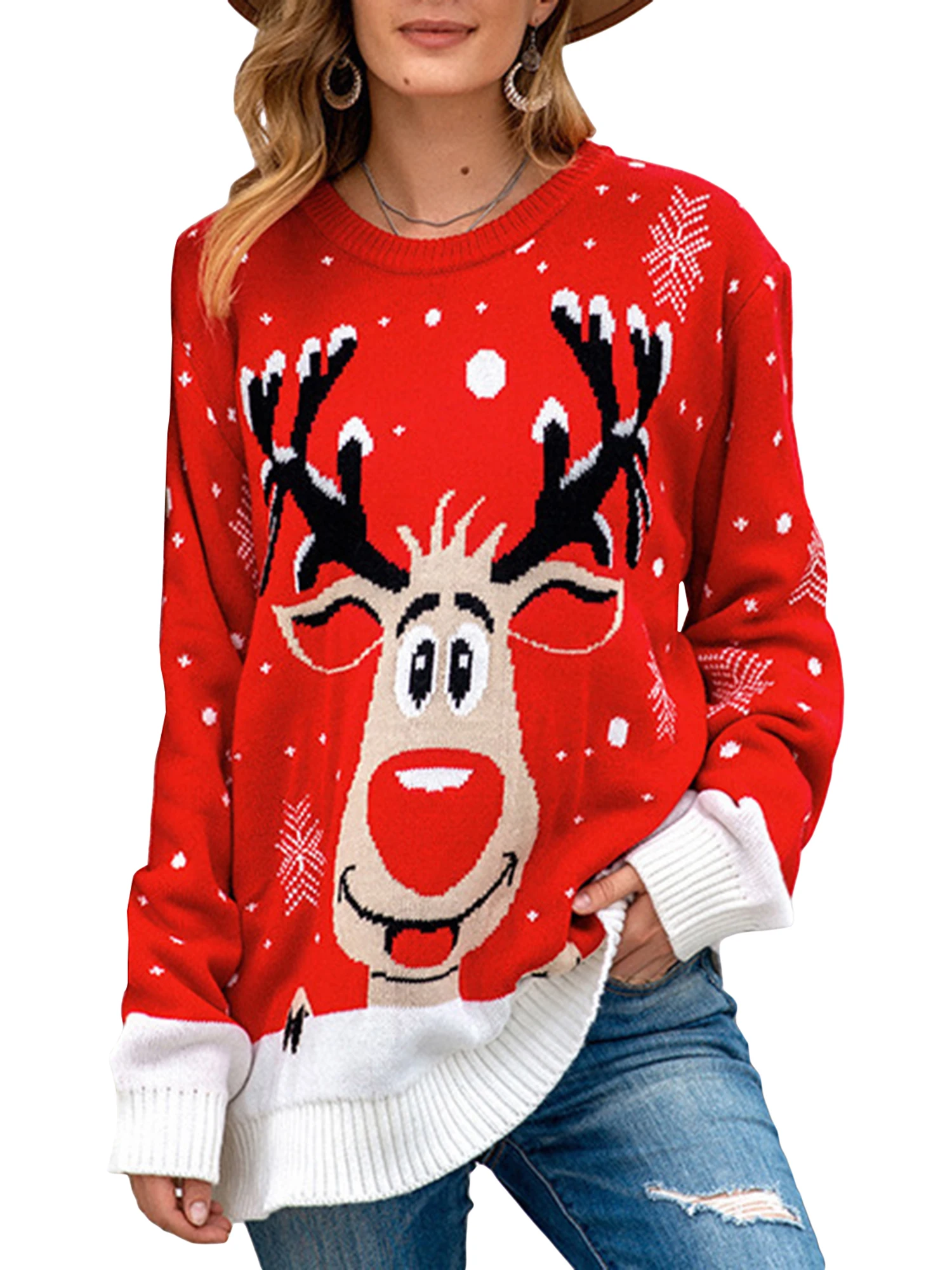 

Рождественский свитер со снежинками, вязаные пуловеры с круглым вырезом и длинным рукавом для осени и зимы