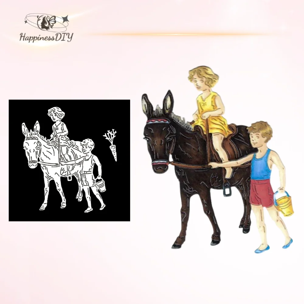 

Boys and Girls Riding Holidays Metal Cutting Dies for DIY Scrapbooking Album Paper Cards Decorative Crafts Embossing Die Cuts