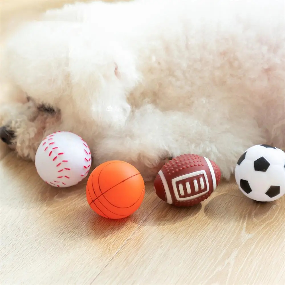 

Dog Cat Toys Basketball Football Tennis Latex Throw Bite Resistant Interactive Training Relieving Puppy Kitten Toys Pet Supplies