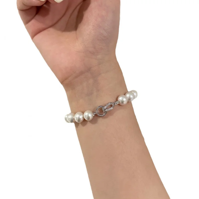 Браслет из тонкого серебра S925 с натуральным пресноводным жемчугом в стиле