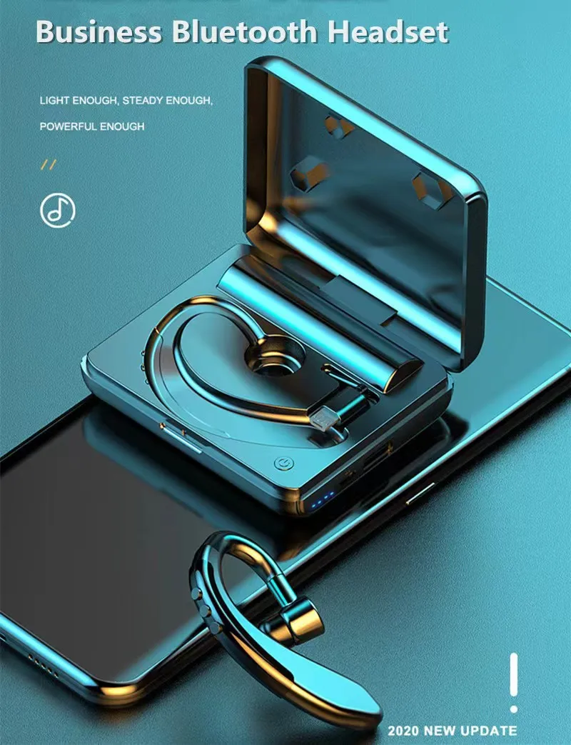 

New Bluetooth Headphone Ear Hook Wireless Earhopne Earbuds Stereo Bass With Charing Box HIFI HD Call For Apple Xiaomi Huawei