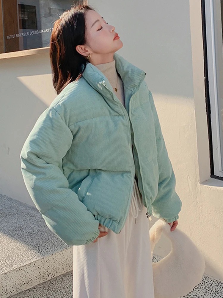 

FMFSSOM зимнее женское модное повседневное толстое пальто, куртка на молнии, в полоску, с воротником-стойкой, теплый шикарный, с длинным рукавом