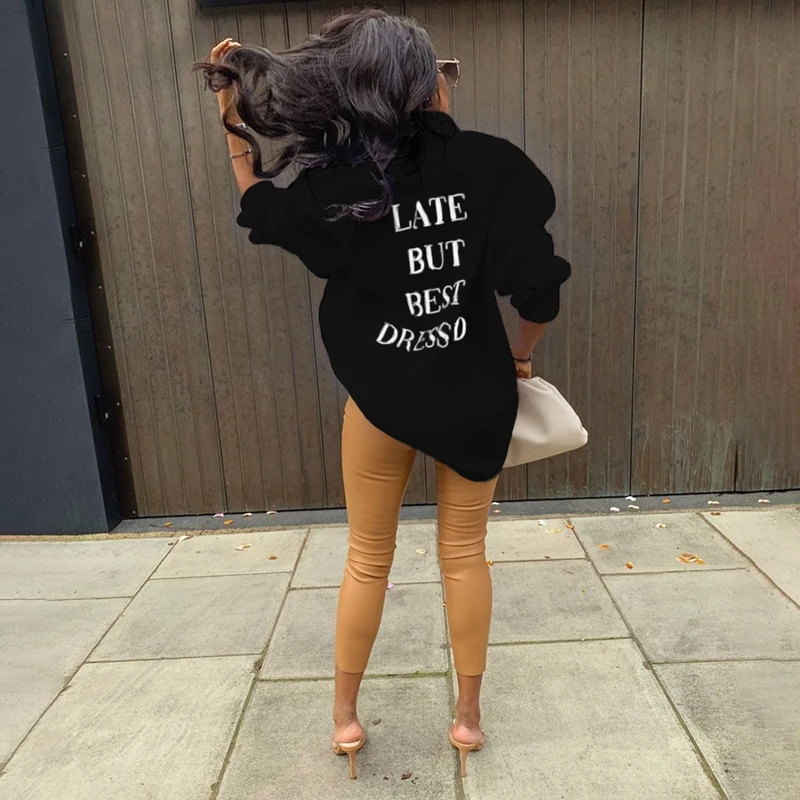 Женская однобортная рубашка с буквенным принтом осенняя блузка длинным рукавом