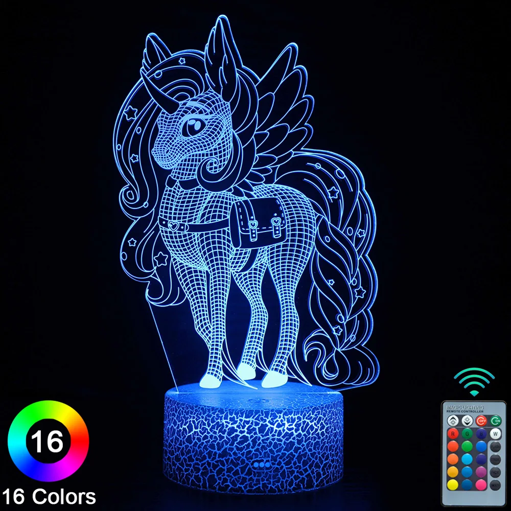 

СВЕТОДИОДНЫЙ 3D ночник в виде единорога с сенсорным пультом дистанционного управления, новинка, настольная лампа, декор для комнаты, Рождест...