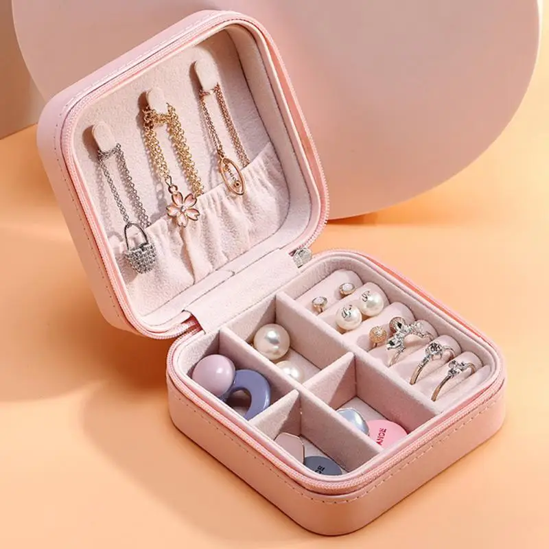 

New Simple Jewelry Storage Box Portable Travel Jewelry Case PU Leather Earring Ring Necklace Display Jewelry Organizer Gift
