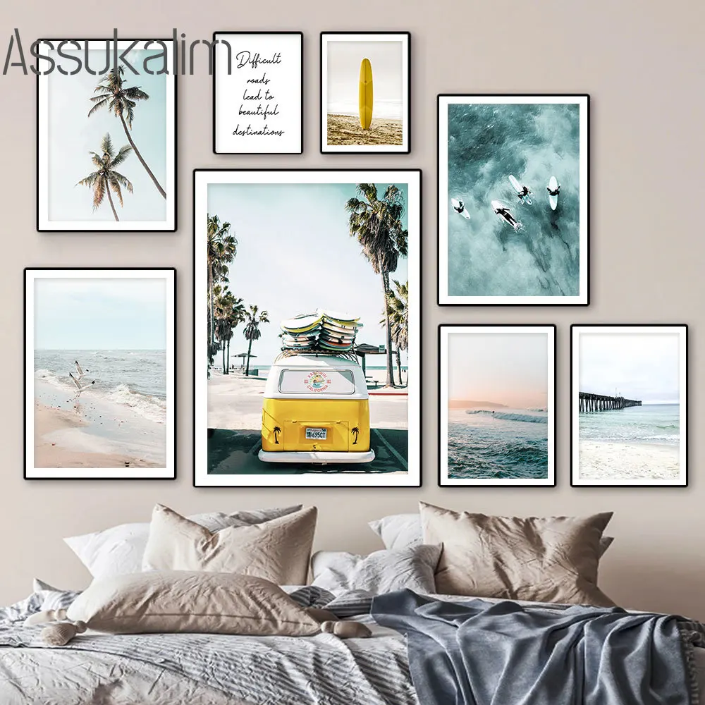 

Пляжная доска для серфинга, Картина на холсте, морской мост, настенные картины, дом отдыха, художественные принты, картины, скандинавские постеры, декор для гостиной