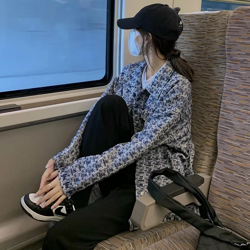 Новинка весны и осени 2023 женская одежда твидовая куртка средней длины с длинными