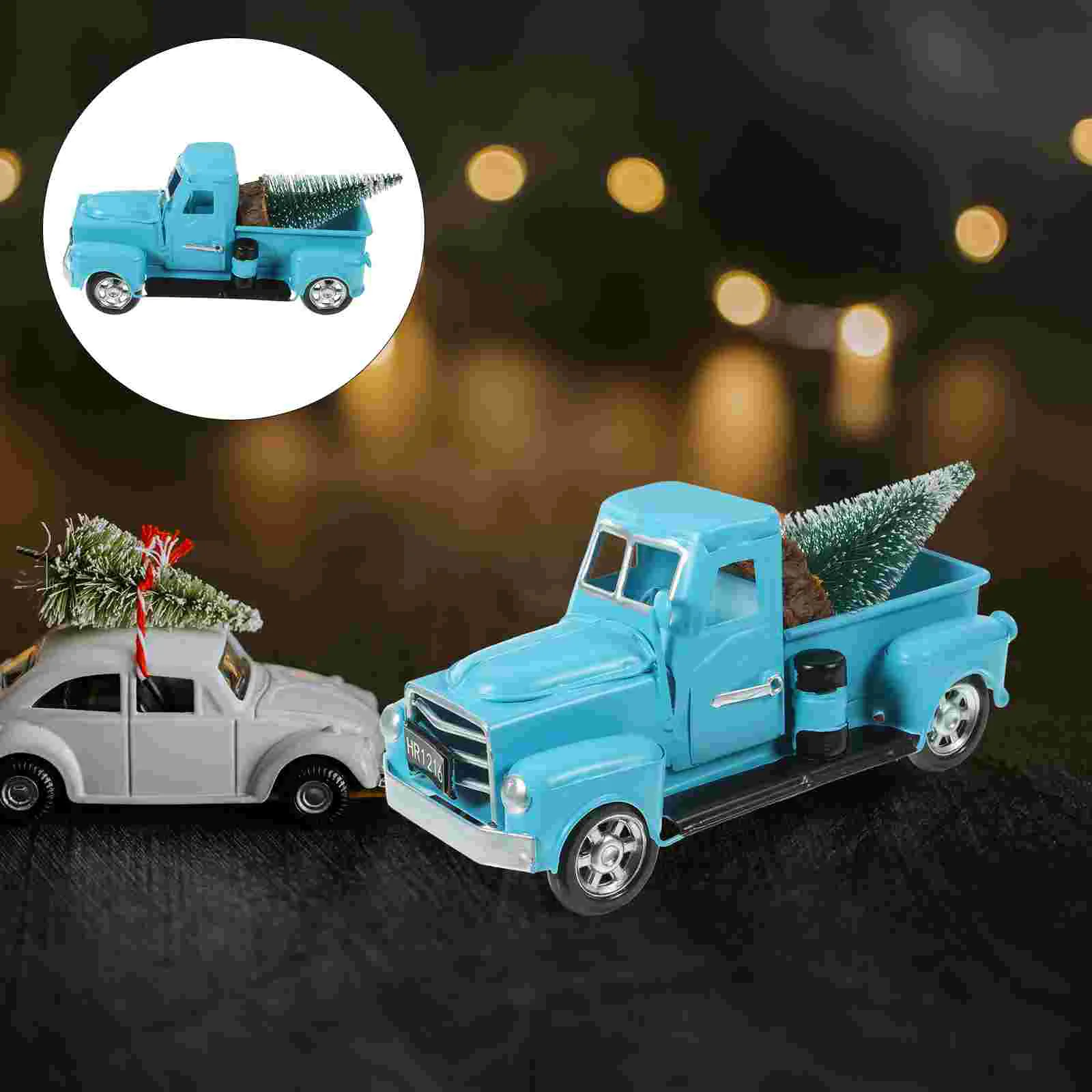 

1 Набор рождественских украшений для грузовика, рождественское настольное украшение, металлическая Рождественская модель автомобиля, скульптура
