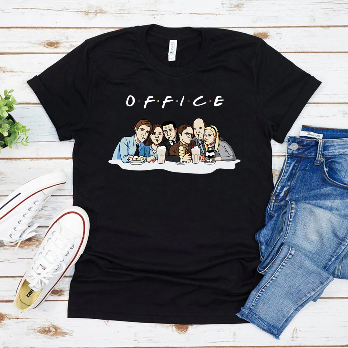 Фото Футболка с надписью «The Office Friends», рубашка Майкла Скотта, американская офисная футболка, женские футболки, футболки с графическим рисунком у... №1