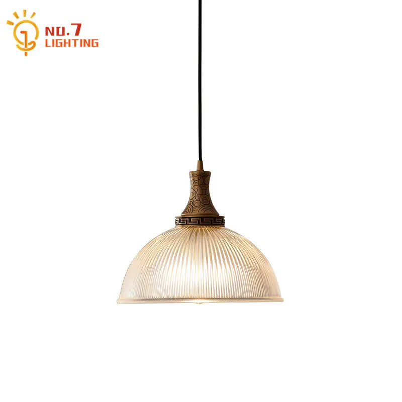 Chinese Classical Vintage Copper Glass Pendant Lgihts Gold Lustre E27 LED Interior Lighting Living/Dining Room Restaurant Study