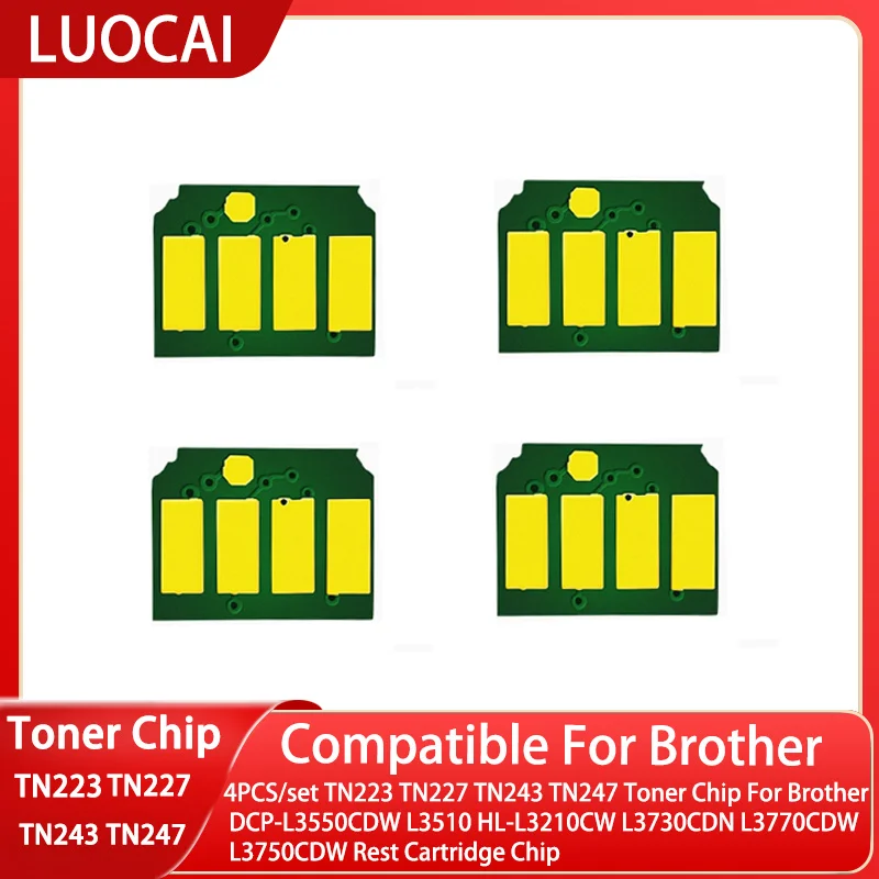 4 шт. TN223 TN227 TN243 TN247 чип тонера для Brother DCP-L3550CDW L3510 HL-L3210CW L3730CDN L3770CDW L3750CDW картриджа