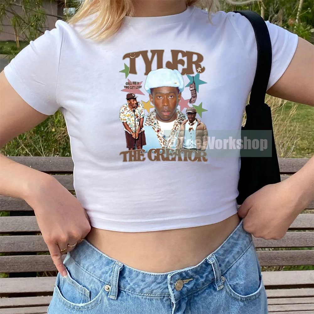 

Женский кроп-топ с Тайлером The Creator, рубашка с надписью «Call Me If You Lost», милые футболки в стиле Y2k, милые женские кроп-топы Y2k, подарок для фанатов