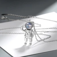 925 stamp silver color spaceman crystal pendants and necklaces for women korean fashion wedding girl jewelry gaabou jewellery