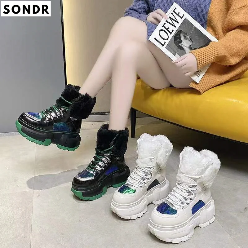 

Ботинки женские зимние на толстой подошве, теплые сапоги из хлопка, нескользящие легкие, толстая подошва, каблук 8 см