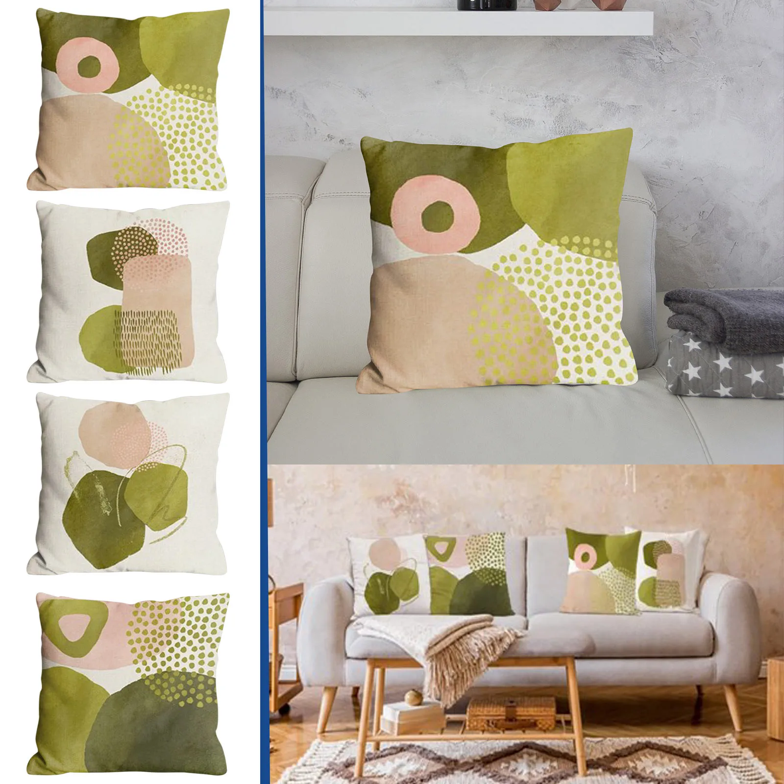 

Зеленые абстрактные наволочки в стиле бохо, 18x18, набор из 4 предметов в эстетике среднего века, современные наволочки для диванных подушек, подушки для загара