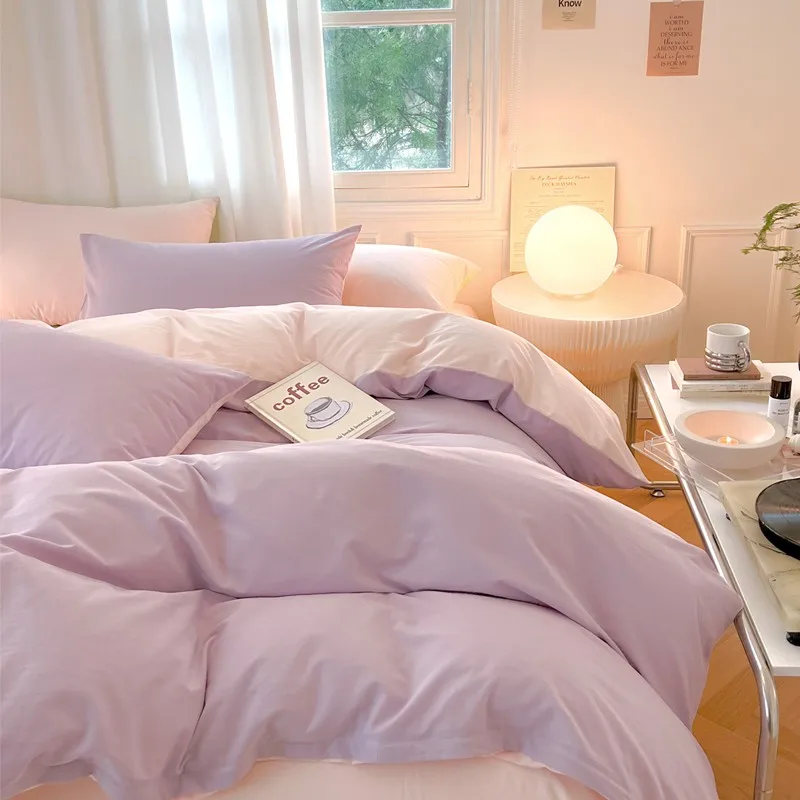 

Simple Fresh Queen Bedding Set 100% Cotton Soft Comfortable Duvet Cover Set with Sheets Quilt Cover and Pillow Covers Bed Sets