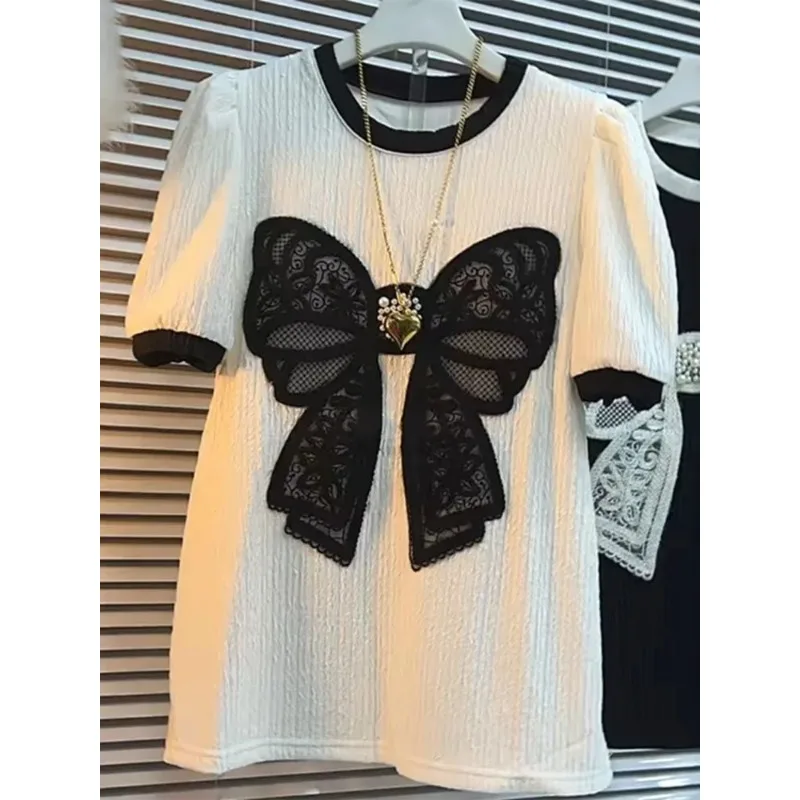 Хлопковая футболка с коротким рукавом женская летняя вышивкой бисером и