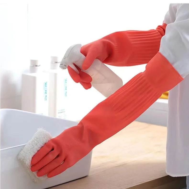 

38/45/56cm Kitchen Gloves Dish Washing Waterproof Non-slip Long Sleeve Latex Cleaning Gloves Household Rubber Gloves Accessories
