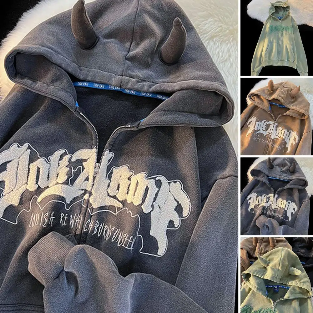 

Женские толстовки на молнии в стиле Харадзюку, свитшот с капюшоном и вышивкой букв, винтажная парная куртка с длинным рукавом в стиле ретро на осень и зиму, топы