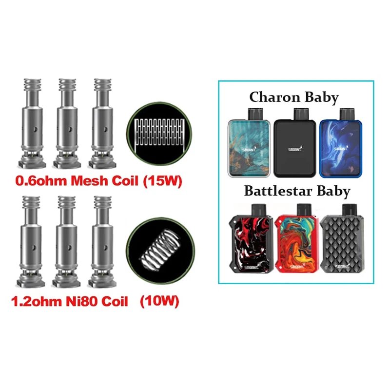 

Battlestar Baby Replacement Coil Mesh 0.6ohm/Ni-80 1.2ohm for Smoant Battlestar Baby Pod Kit, Charon Baby Pod Kit Pod Cartridge
