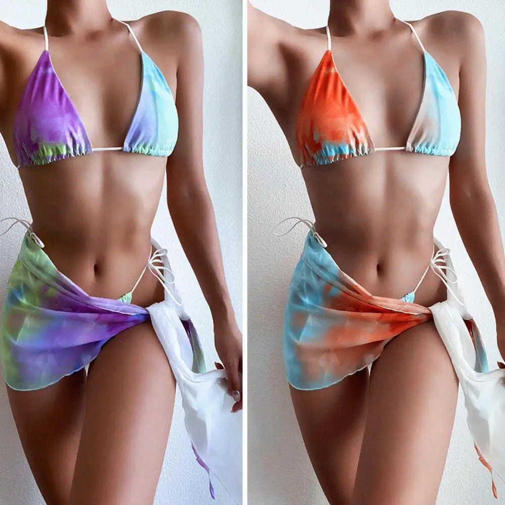 

3Pcs/Set Stylish Summer Swimsuit Lace-up Soft Bikini Cover Up Set Sexy Three-piece Bikini Cover Up Set