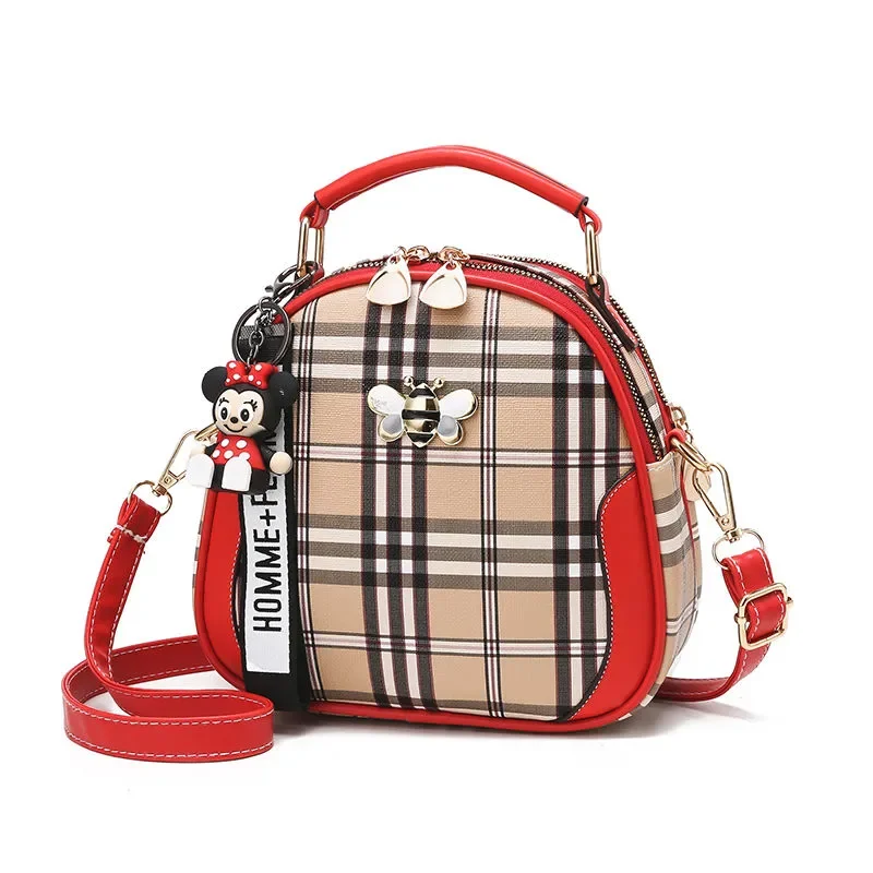 

New Fashion Trend Single Shoulder Bag All-match Simple Hand-held Messenger Plaid Small Round Bag crossbody bags for women