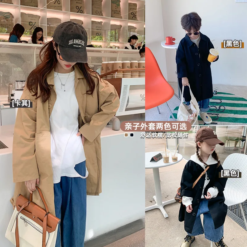 

2022 Mom and Daughter Autumn Casual Long Sleeve Long Thin Trench Coat Mom and Daughter Matching Clothes Kids Clothes Girls