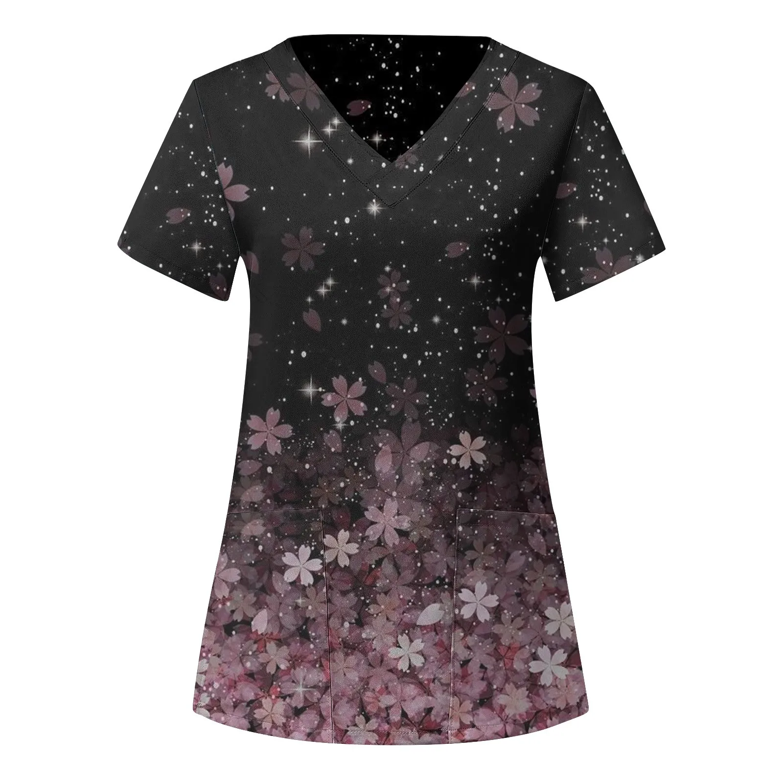 

Woman's Shirts Women's Casual Shirts Summer Womens Short Sleeve V Neck Flower Printed Top Nursing Blue Professional Shirt Women